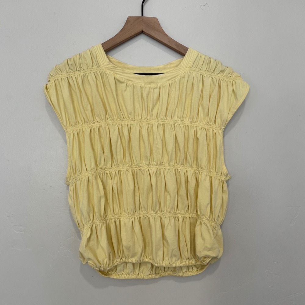 Maeve Anthropologie Tiered Smocked Bubble Tee Yellow Cottagecore Soft Girl Small